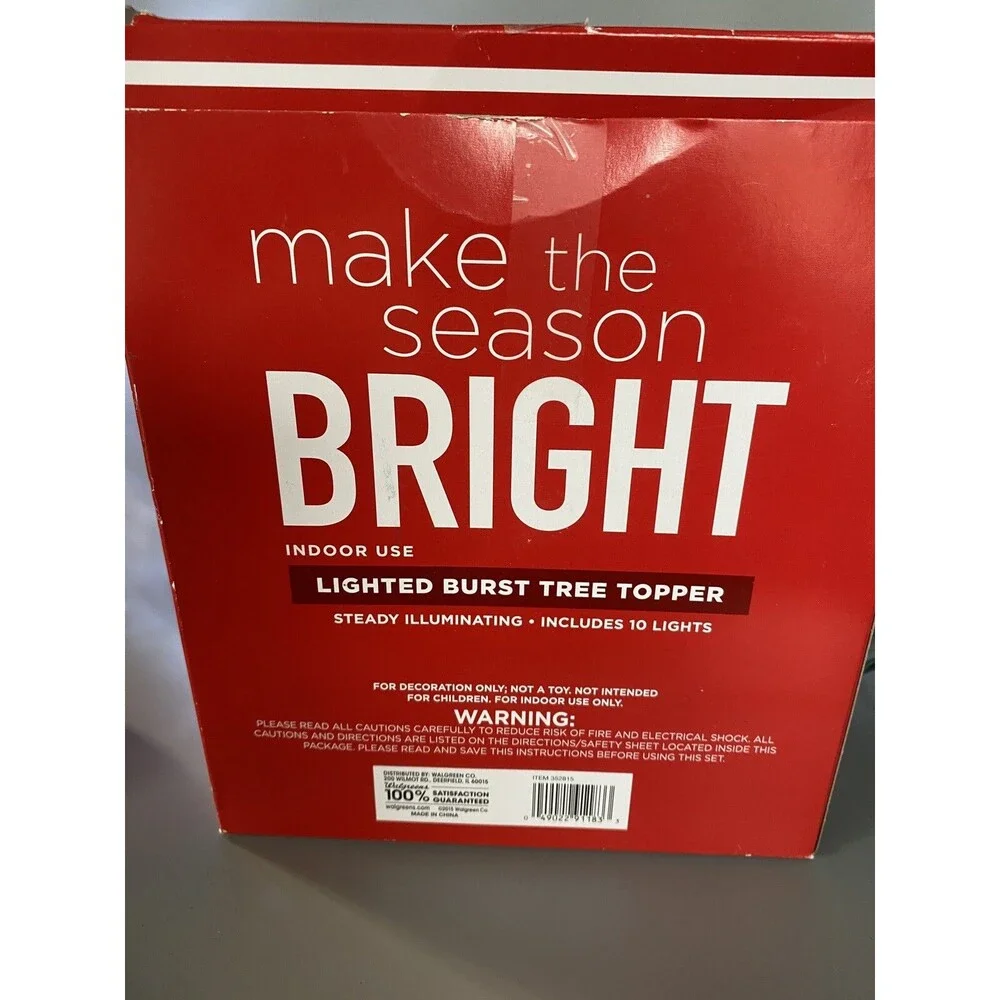 Christmas Lighted 8 Point STAR Tree Topper 2 Sided Acrylic Textured Tinsel